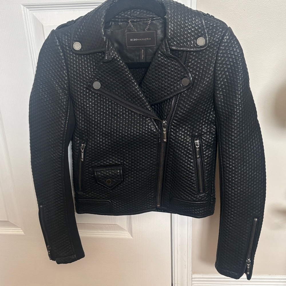 BCBGMaxAzria Black Quilted Leather Moto Jacket